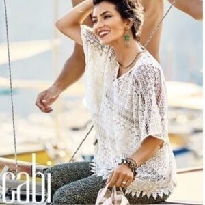 CAbi Capri Crochet Lace Tunic Top Ivory Lg